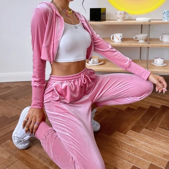 Pink two piece valor zip up sweat set - Picture 4 of 5